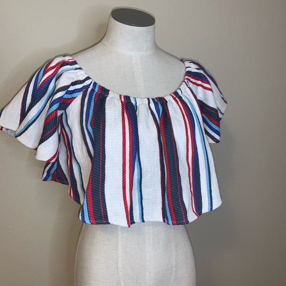 Lost + wander Azul Stripe Off Shoulder Crop Top - Picture 7 of 9